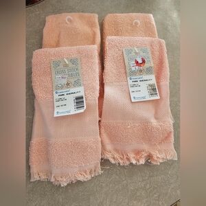 Peach Cross Stitch Fingertip Towels Set Of 4